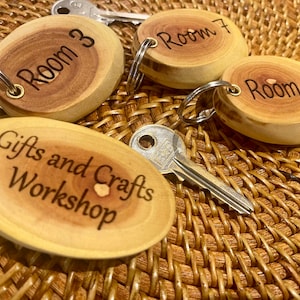Custom Wooden Keyring Personalised text message for hotels guest house room number logo message home Keyring keychain gift DIY chunky large