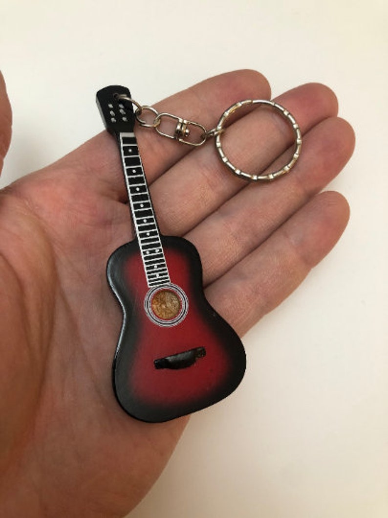 Acoustic Green Mini guitar key ring 10cm designs wooden handmade music key chain keyring keychain 10 colours
