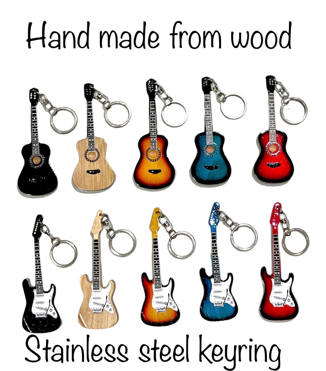 Handmade Wooden Guitar Keychain: Acoustic or Electric, Music Lover Gift ...