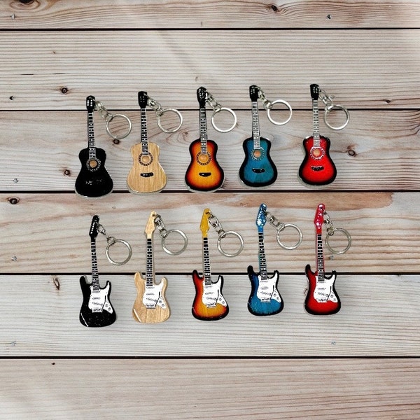 Mini Acoustic & Electric 10cm guitar key ring designs wooden handmade music gift key chain keyring keychain electric 5 colours