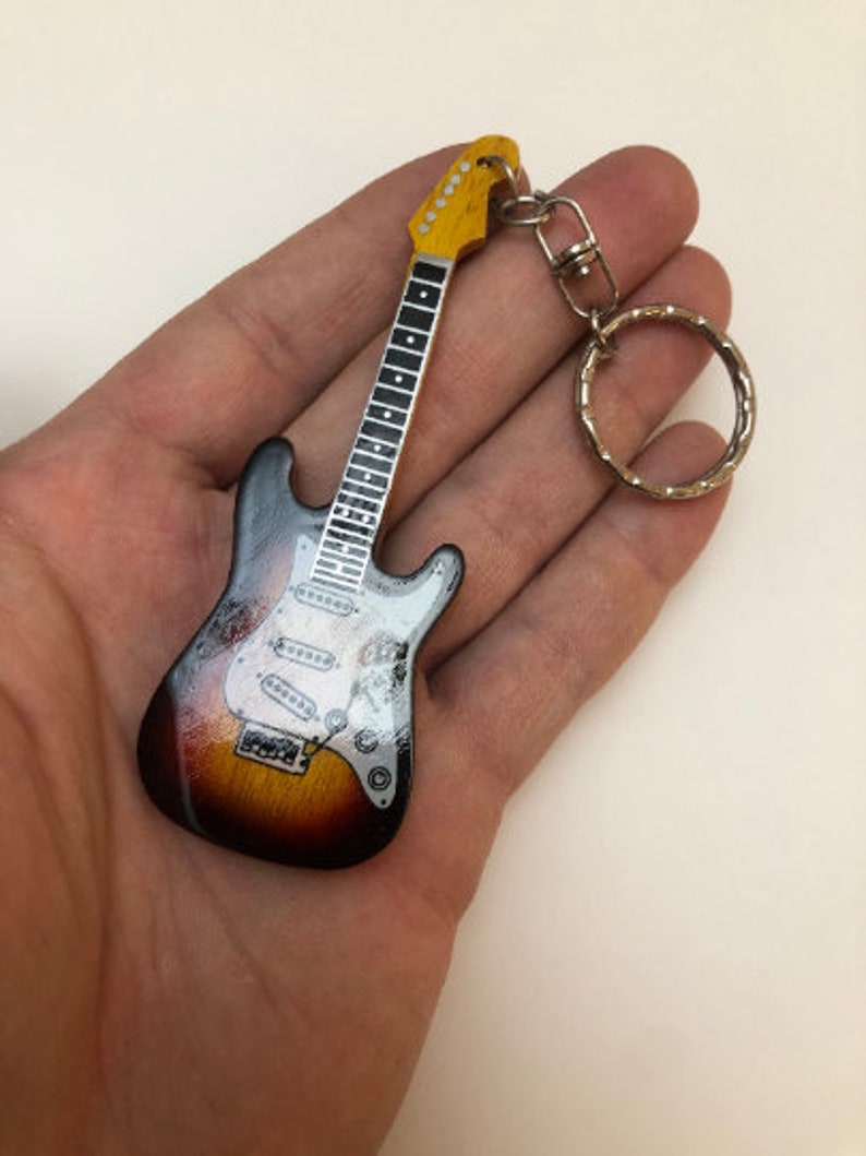 Acoustic Green Mini guitar key ring 10cm designs wooden handmade music key chain keyring keychain 10 colours