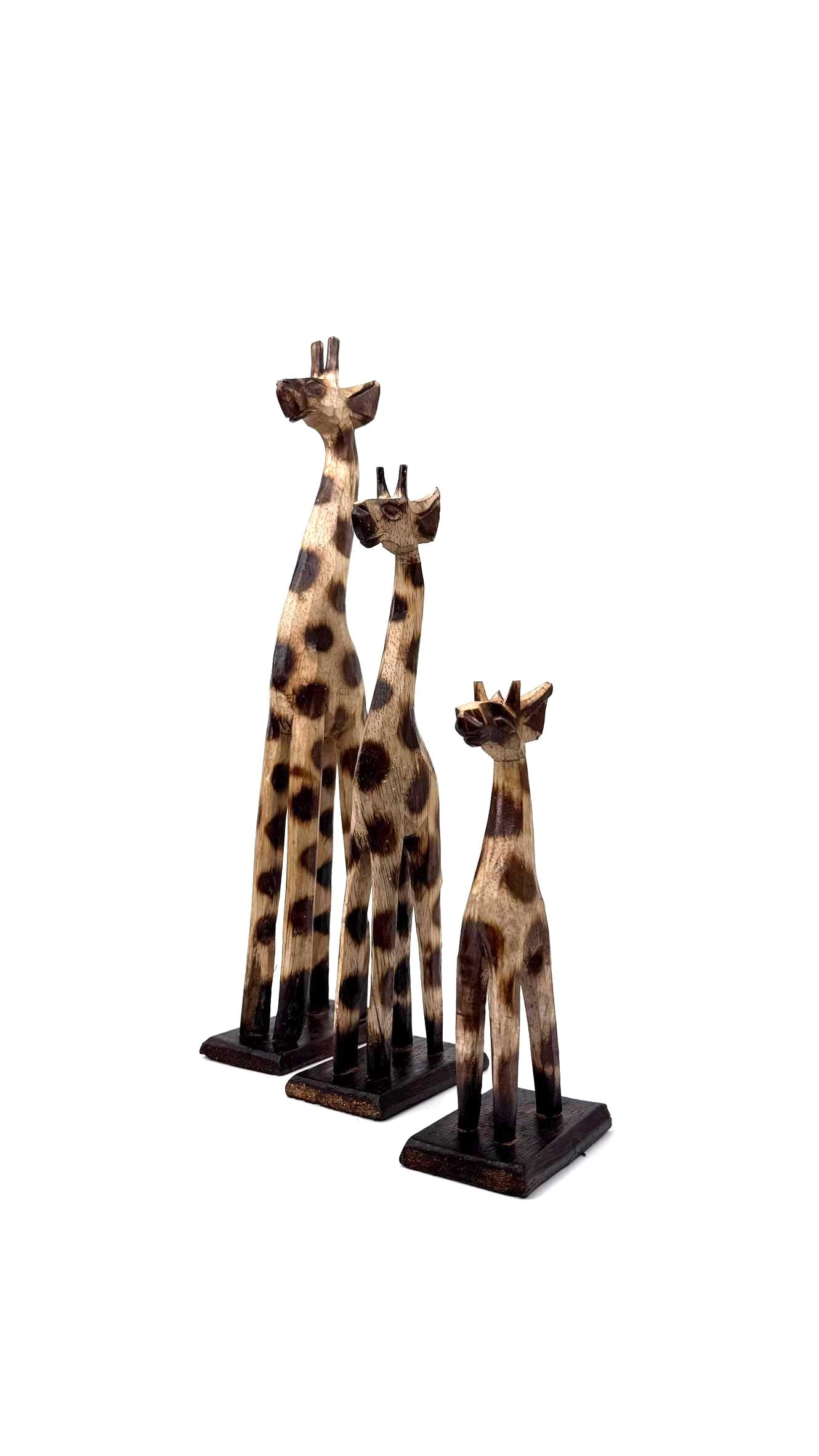 Set of 3 Wooden African-style Giraffes – Free Standing Ornaments