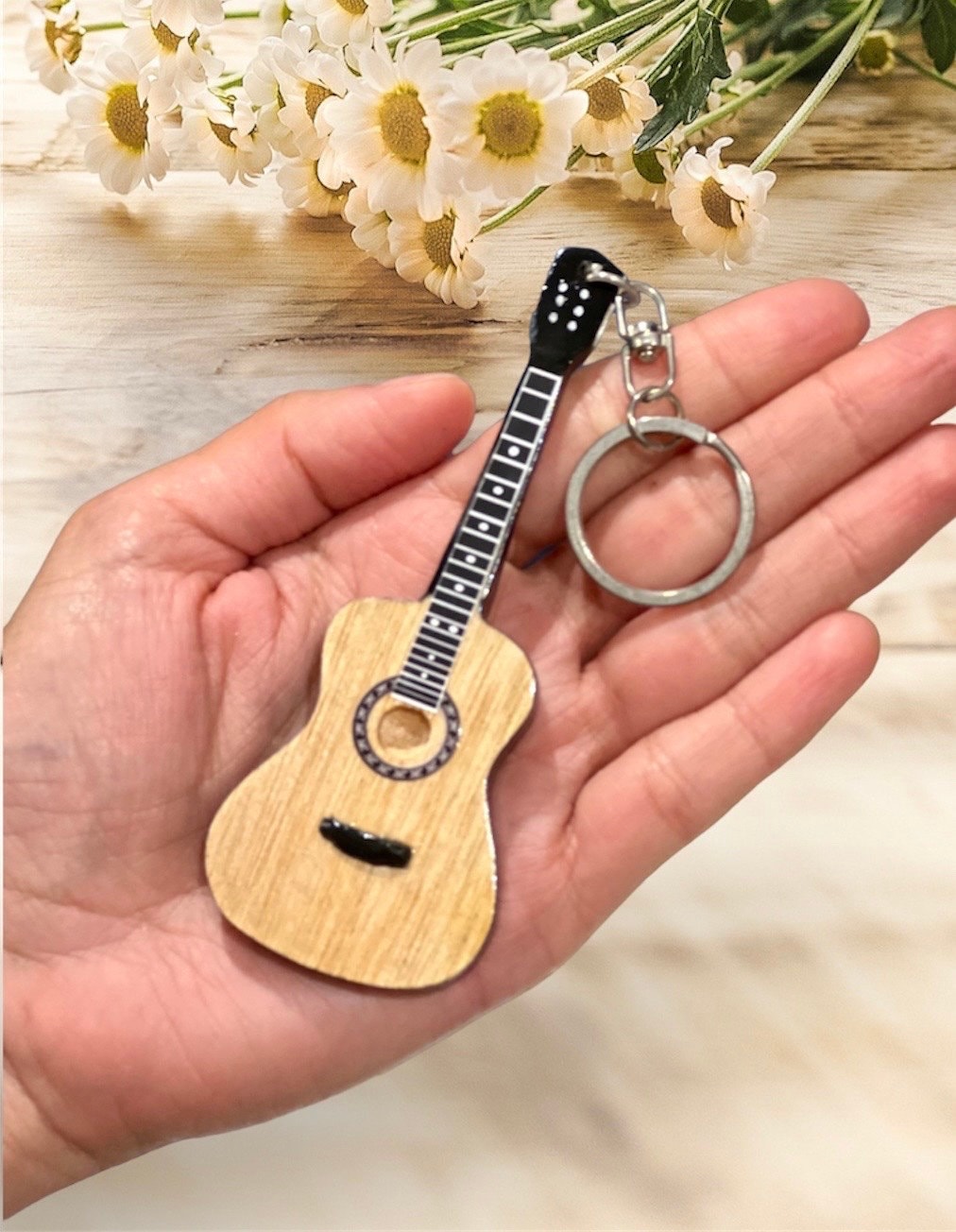 Personalized Name Handmade Mini Acoustic & Electric Guitar Keyring, Wooden Guitar Shape Keychain, Gift for Music Lover, Guitarist Gifts, Gift for Him/Her
