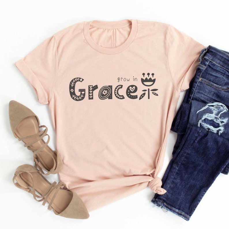 Grow in Grace Flower Women's Christian Graphic Tee Top Etsy