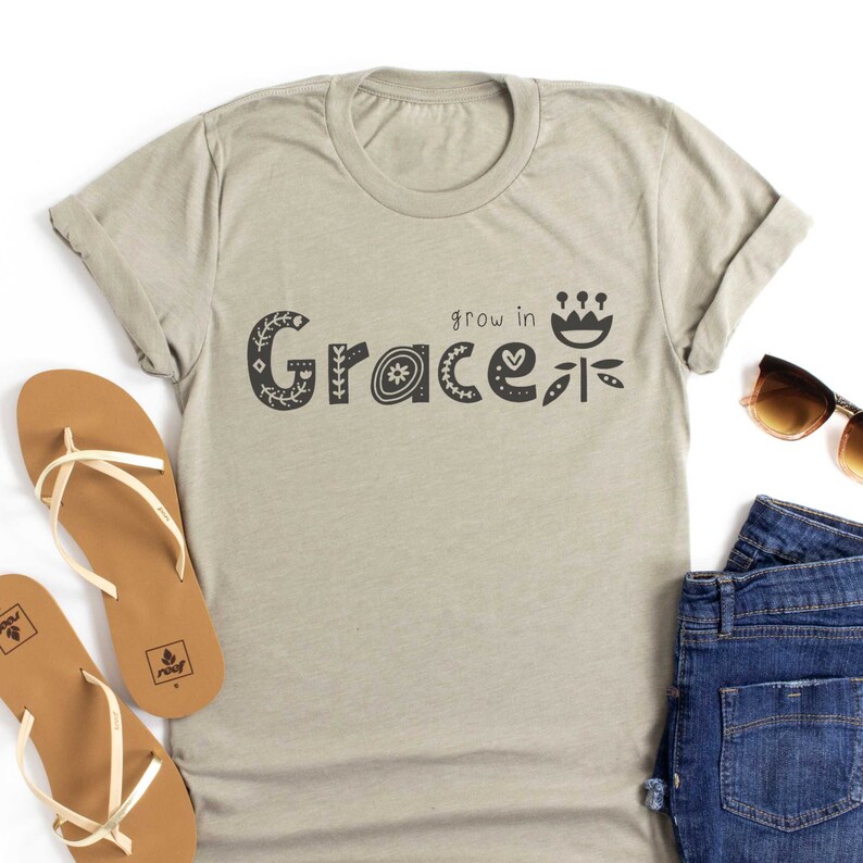 Grow in Grace Flower Women's Christian Graphic Tee Top Etsy