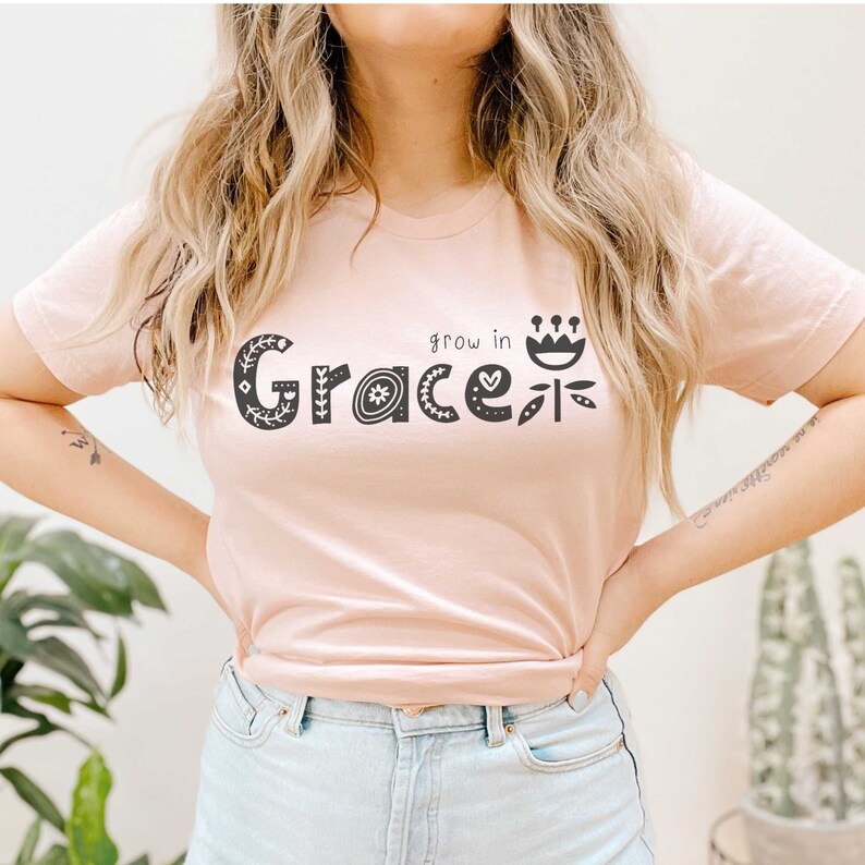 Grow in Grace Flower Women's Christian Graphic Tee Top Etsy