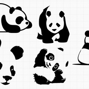 Panda Bear PNG y SVG 5 Pack para imprimir y cortar