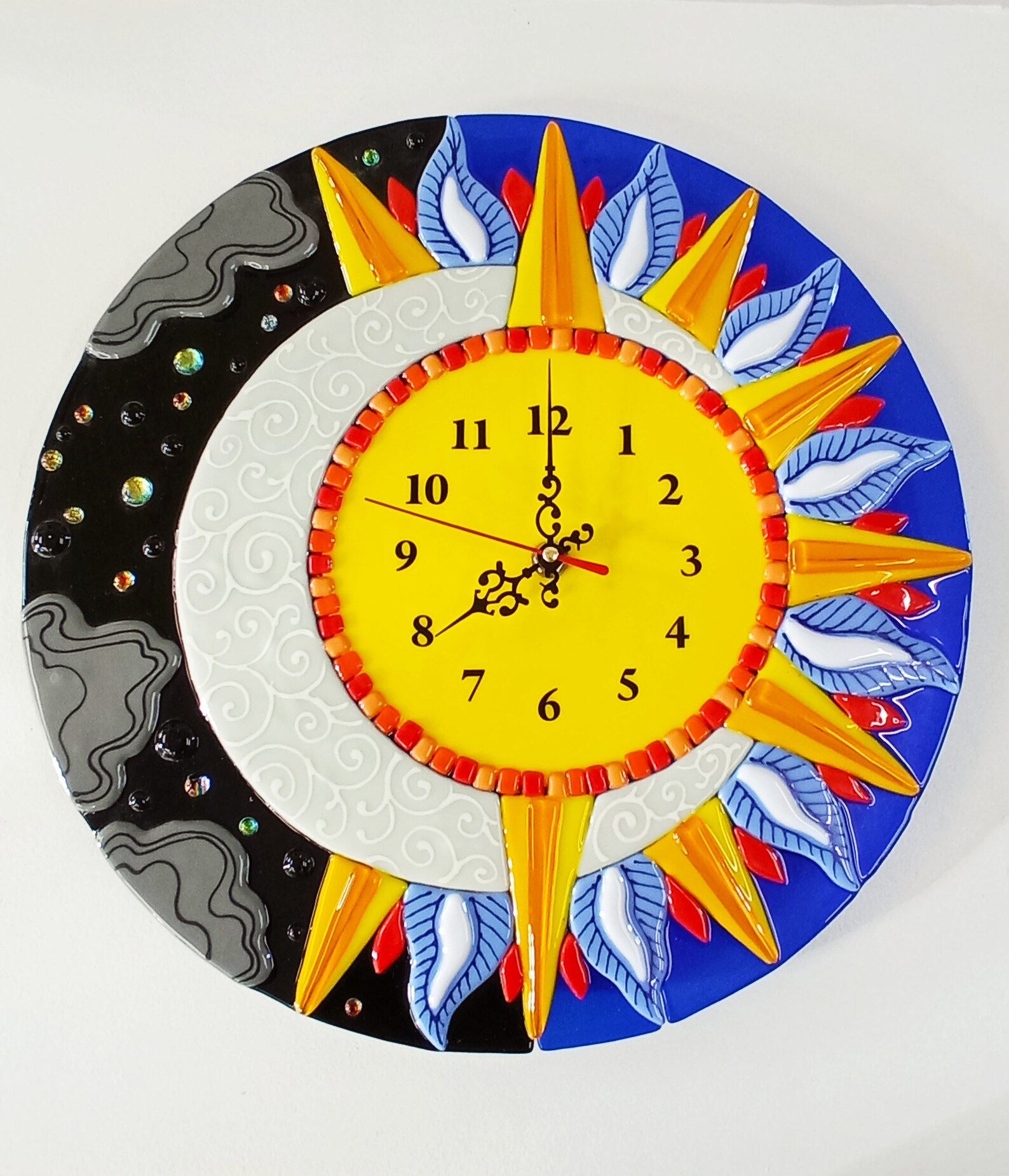Wall clock Sun and Moon made of glass in the Etsy