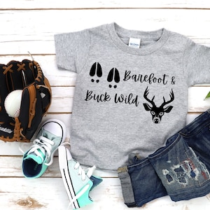 Barefoot and Buck Wild Short Sleeve Toddler Tshirt Deer Head and Hoofs