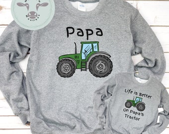 Personalized Toddler /Adult Tractor Sweatshirt Set | Life is Better on Papa's Tractor | Grandkids Gift Idea | Farm Shirt | Custom Options