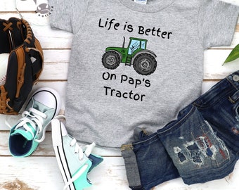 Customized Toddler Tractor Tshirt | Life is Better on Pap&#39;s Tractor | Toddler Farm Tshirt | Green Tractor Shirt | Personalized