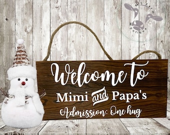 Welcome to Mimi and Papa's | Personalized Gift | Pregnancy Announcement Gift | Grandparent Gift | Rustic Barn Wood Sign | Farmhouse Decor