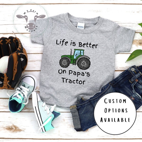 Toddler Tractor Shirt Life is Better on Papa's Tractor | Cute Pregnancy Reveal Shirt | Personalized Farm Shirt for Kids