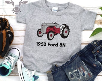 Toddler Tractor Shirt Features Red Ford 8n Tractor  | Short Sleeve Kids Farm Shirt  | Personalize Text, Tractor Style and Color