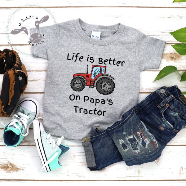 Toddler Tractor Shirt Life is Better on Papa's Tractor | Short Sleeve Kids Farm Shirt | Cute Pregnancy Announcement Shirt | Personalized
