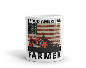 Proud American Farmer Coffee Mug USA / Farm Life / Estados Unidos / Apoye a su agricultor local