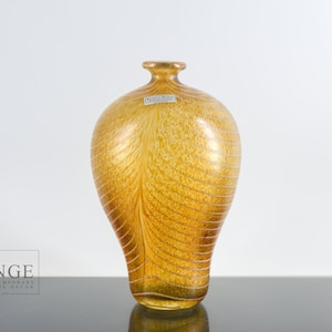 Kosta Boda 'Minos' Amber Glass Vase by Bertil Vallien | Scandinavian Art Glass Vessel | Mid Century Modern Glassware