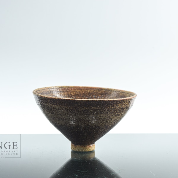 Hand Thrown Studio Pottery Footed Bowl, Brown Textured Ceramic Vessel.