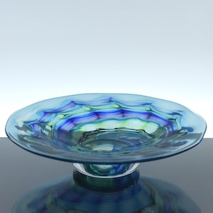 Peter Layton &#39;Lapis&#39; Studio Glass Footed Bowl | Blue & Green Hand Blown Art Glass Dish