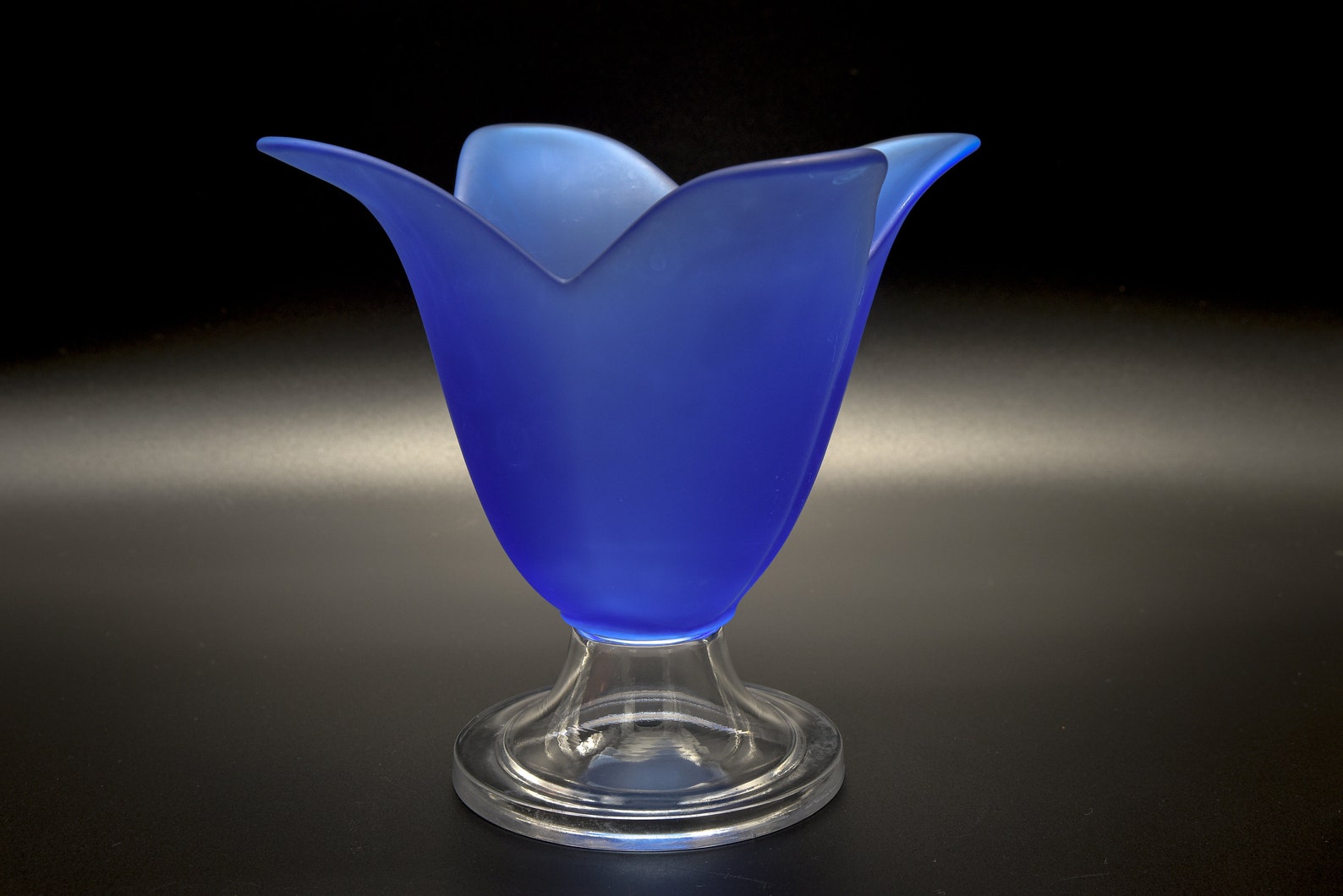 Vintage Blue Frosted Glass Tulip Vase with Clear Glass Base Etsy