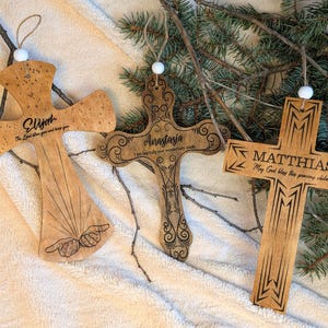 Custom Name and Message Crosses for baby shower, Easter, first communion, confirmation, graduation, Christmas gift. Your message wood burned