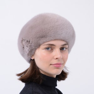 Women&#39;s Fur Beret Hat - Winter Mink Hat