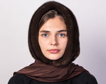 Brown Fur Scarf Head - Mink Hat