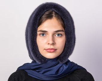 Womens Fur Scarf Head, Winter Real Mink Fur Hat