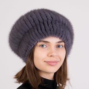 Women&#39;s Fur Beret - Knit Beret - Mink Beret