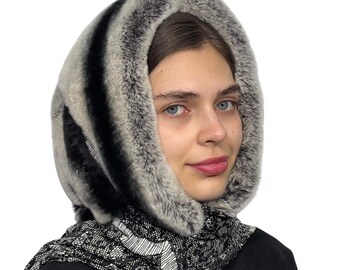 Real Rabbit Fur Scarf Shawl, Winter Fur Hat Women