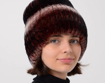 Real Rabbit Fur Hat Women, Winter Furry Beanie Hats, Rex Rabbit