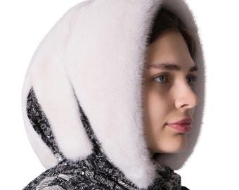 Womens Fur Scarf Head, Winter Real Mink Fur Hat Hood