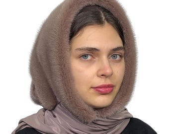 Womens Fur Scarf Head, Real Winter Mink Fur Hat Hood