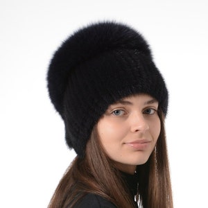 Women&#39;s Fur Hat - Knitted Fur Hat - Mink Hat