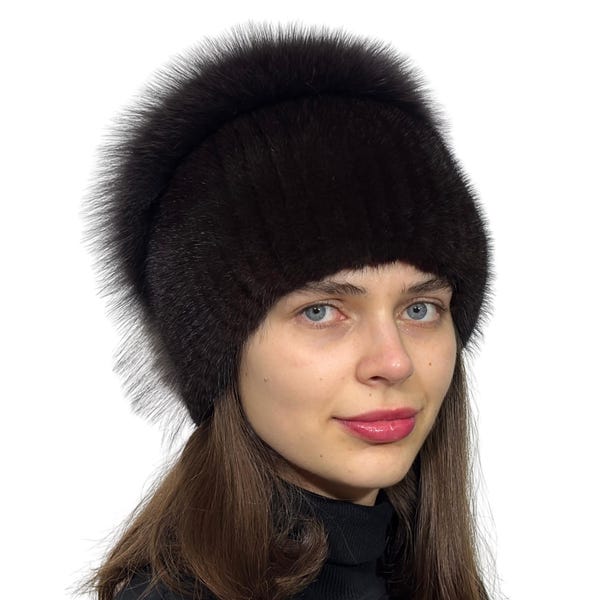 Real Fur Hat Women, Winter Mink Hats Beanie Fox Fur Pompom