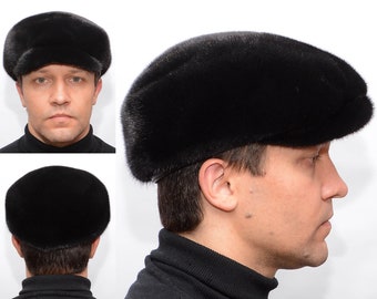 Men's Fur Newsboy Cap Made Of Natural Luxury Black Fur "Hooligan" Winter Men Fur Style Warm Fashion Fur Hat