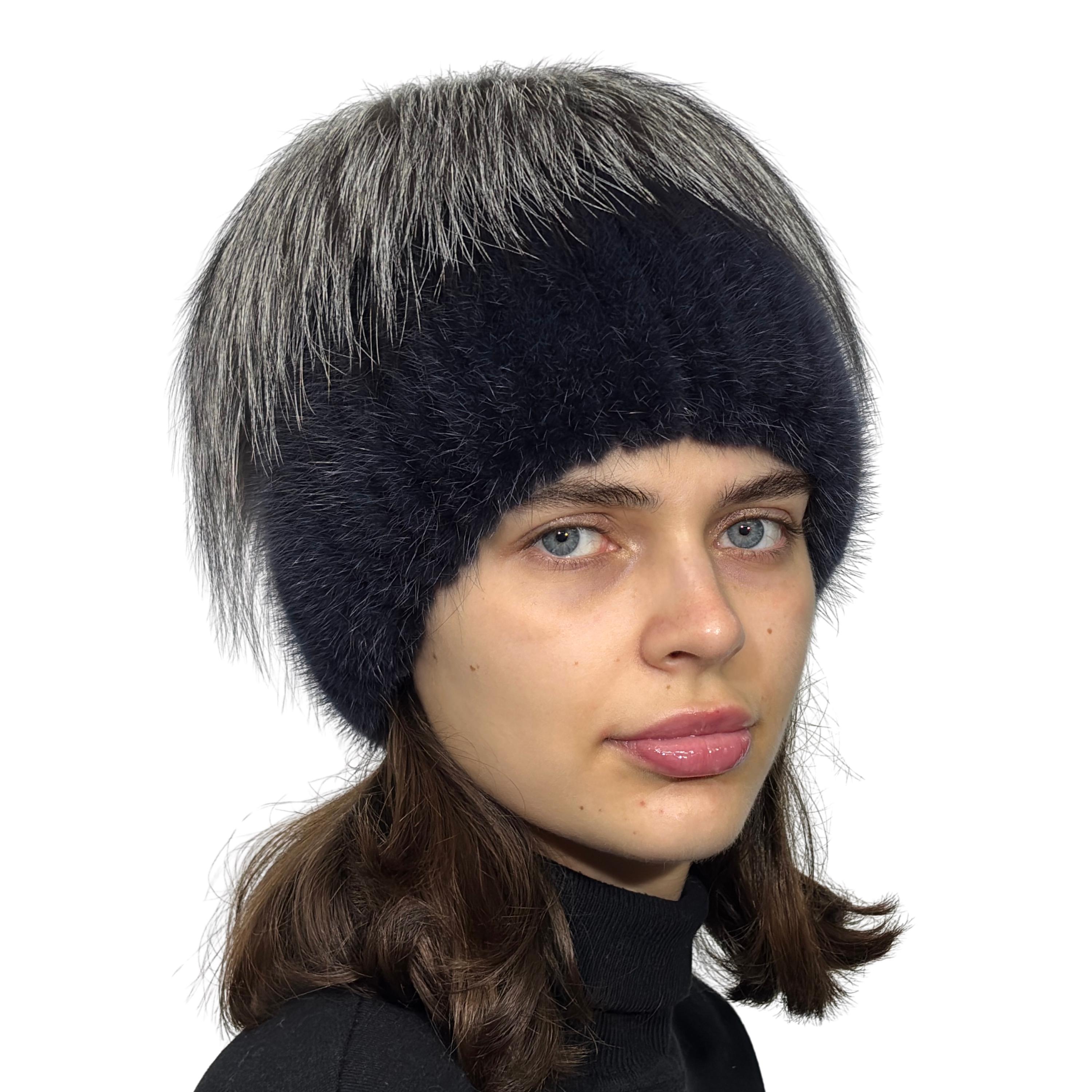 Bonnet Vintage En Fourrure Véritable De Vison Noir - Taille M, Style Rétro Et Chaud Pour L'hiver