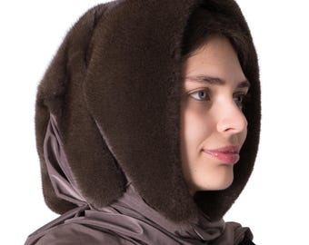 Fur Scarf Head, Winter Real Mink Fur Hat Women, Hood