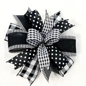 Farmhouse Bow, black white Buffalo check, striped edge, polka dots, gingham, lantern bow, door hanger bow, home decorations