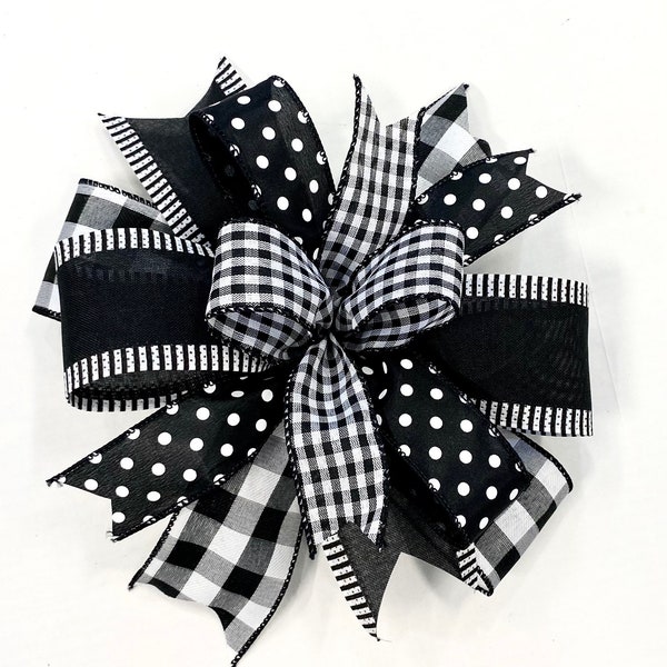 Farmhouse Bow, black white Buffalo check, striped edge, polka dots, gingham, lantern bow, door hanger bow, home decorations