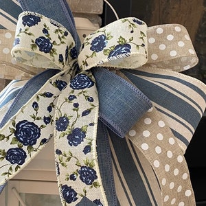 Lazo de granja para uso diario, color crema, denim, lino, lunares blancos, rayas, estampado floral, adorno para farol de primavera, lazo para cesta de regalo, decoración del hogar