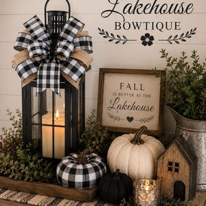 Farmhouse Everyday bow, black, white, linen, Buffalo check, handmade bow, lantern bow, door hanger bow