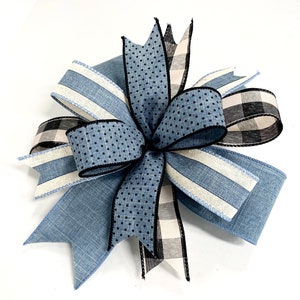 Farmhouse Denim everyday bow, Buffalo check, stripes, denim, cream, polka dots, lantern bow, wreath bow, door hanger bow