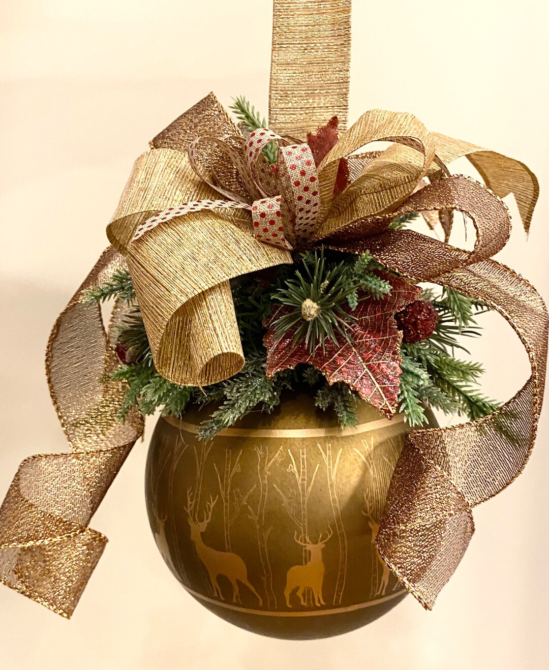 Christmas Ornament Large Shatterproof Antique Bronze Deer Etsy