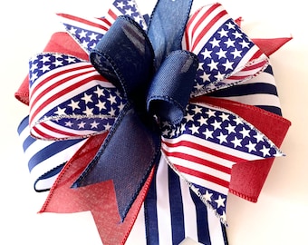 Patriotic bow, American flag, Red, White, Blue, Memorial Day, 4th of July, lantern bow, door hanger bow, home decorations