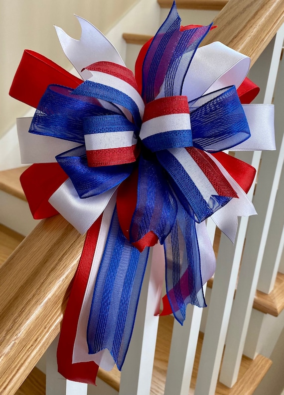 Patriotic bow, Red, White, Blue, Stripes, Memorial Day bow, Independence Day, 4th of July Party bow, Party decorations