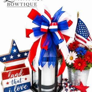 Patriotic bow, Red, White, Blue, Stripes, Memorial Day bow, Independence Day, 4th of July Party bow, Party decorations image 1