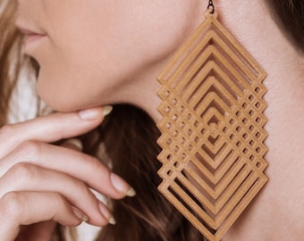 Squares Drop | 3D Print Earrings | Wood Imitation | 3D Print Jewellery - Print A Brick