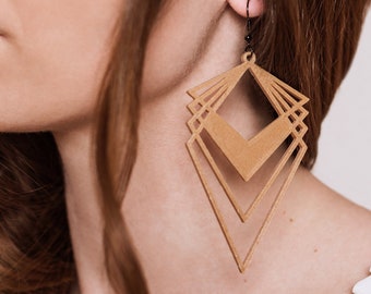 3D Printed Earrings | 3D Print Earrings | 3D Print Jewelry | Geometric Earrings | Triangle Drop F |  - Print A Brick