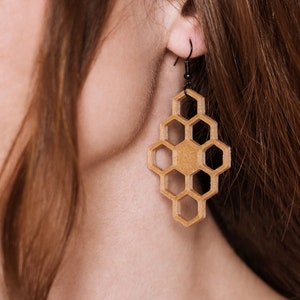 Honeycomb 3 3D Print Earrings Wood Imitation 3D Print Jewellery Print A Brick image 1